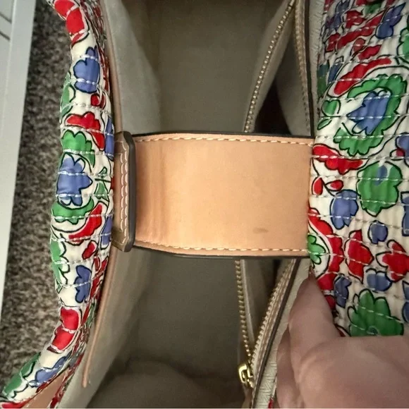 Tory Burch Multicolor Floral Canvas Tote with Tan Leather Logo - Picture 12 of 15